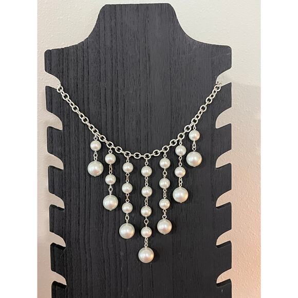 WHBM Necklace Lot 4pc Crystal Pearl Statement Layered Silver Tone - Picture 10 of 15